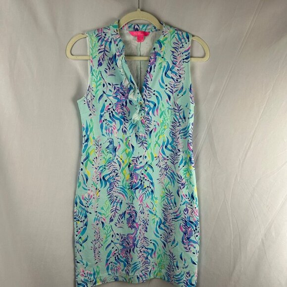 Lilly Pulitzer Sherryn Shift Dress Women XS Blue Oasis Tint Swim Shady Seahorse - Picture 3 of 9